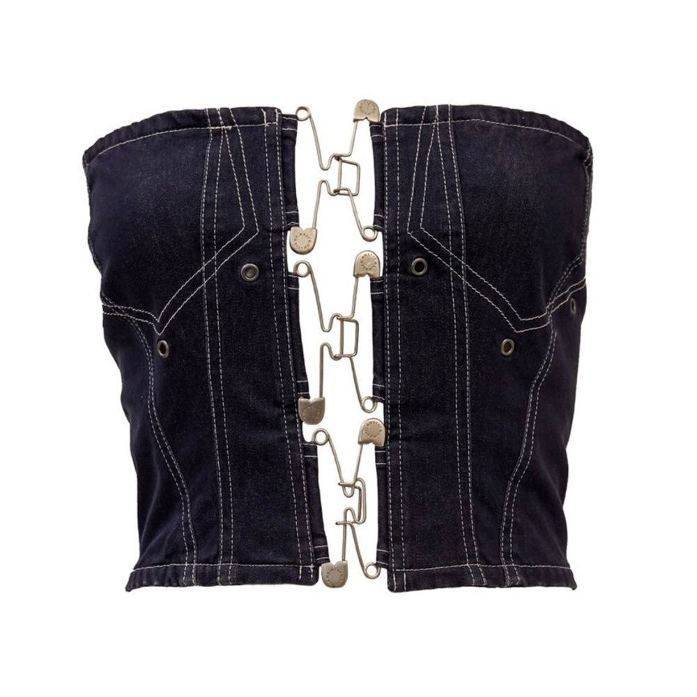 Jean Paul Gaultier Denim Safety Pin Bustier Corset Top